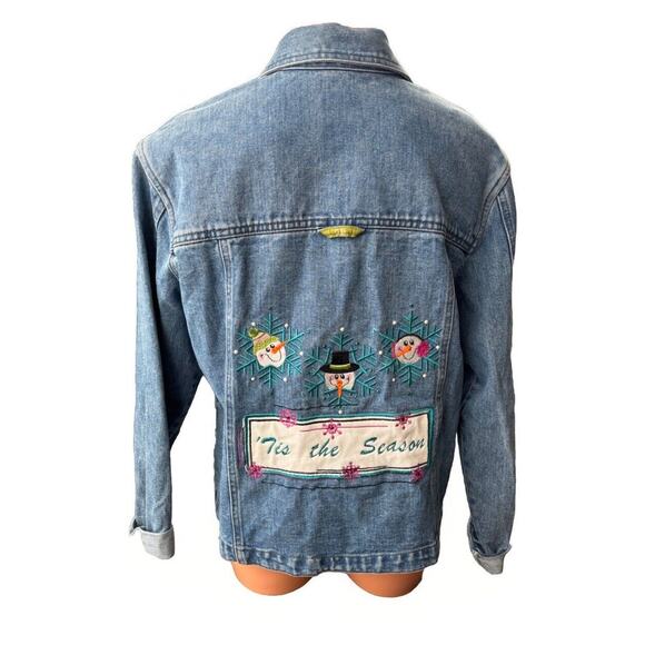 Pulp Womens Embroidered Jean Jacket Size M Snowmen Winter VTG 90s Christmas - Picture 1 of 11